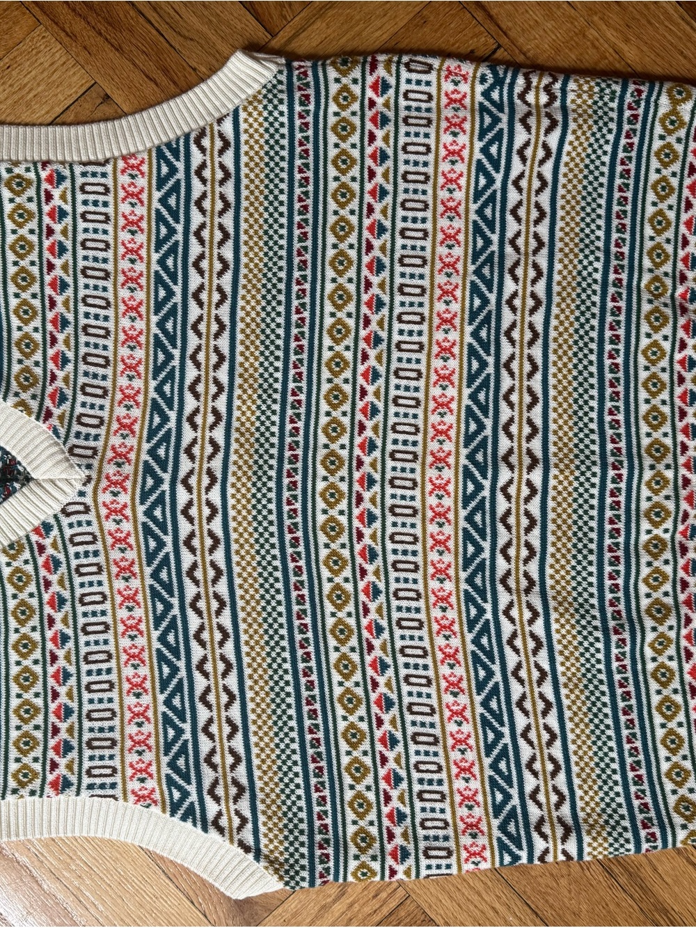 Zara Cream Multicolor Fair Isle Crewneck Sweater